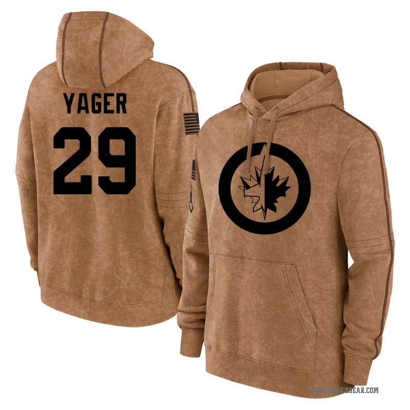 Brayden Yager Men's Brown Winnipeg Jets 2023 Salute to Service Club Pullover Hoodie