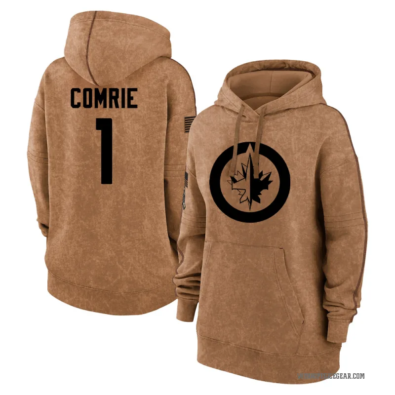 Eric Comrie Women's Brown Winnipeg Jets 2023 Salute to Service Pullover Hoodie