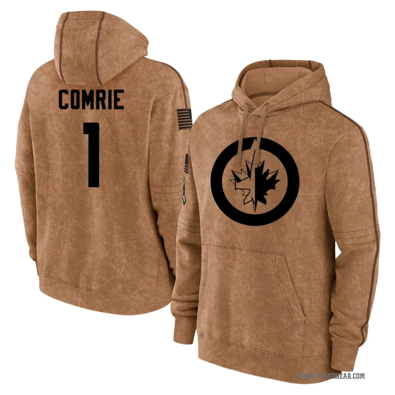 Eric Comrie Youth Brown Winnipeg Jets 2023 Salute to Service Club Pullover Hoodie