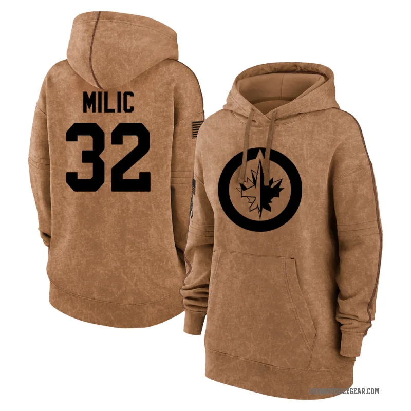 Thomas Milic Women's Brown Winnipeg Jets 2023 Salute to Service Pullover Hoodie